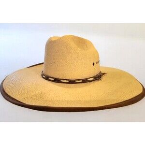 Vintage Straw Western Hat Long Oval Band Cowboy Rodeo 7 1/8 USA 57 Mexico